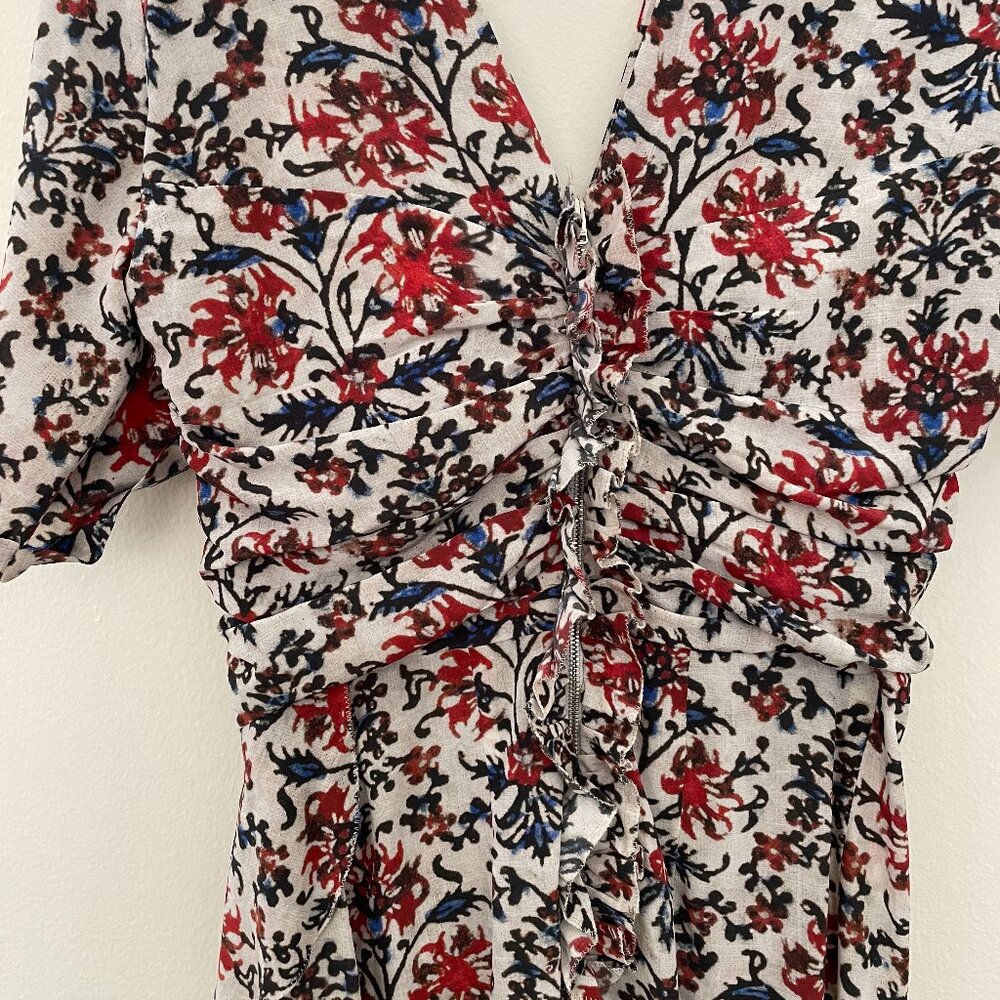 ISABEL MARANT Arodie ruched floral-print silk-blend crepe dress Size 36